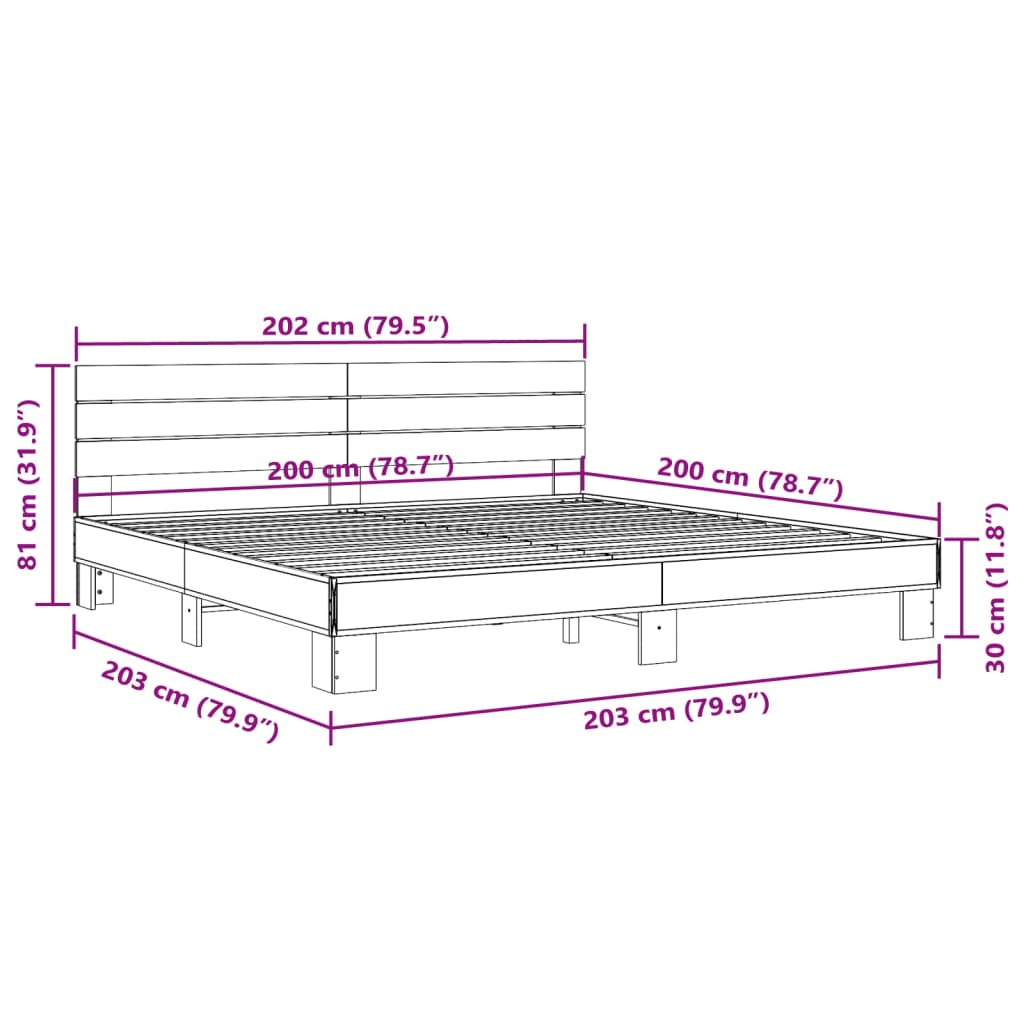 Cadre de lit chêne sonoma 200x200 cm bois d'ingénierie et métal Lits & cadres de lit vidaXL   