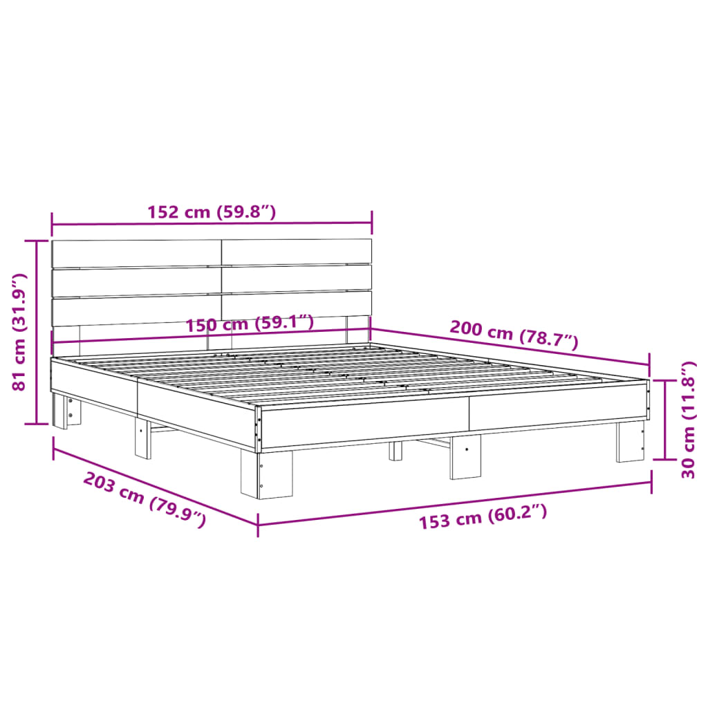 Cadre de lit sonoma gris 150x200 cm bois d'ingénierie et métal Lits & cadres de lit vidaXL   