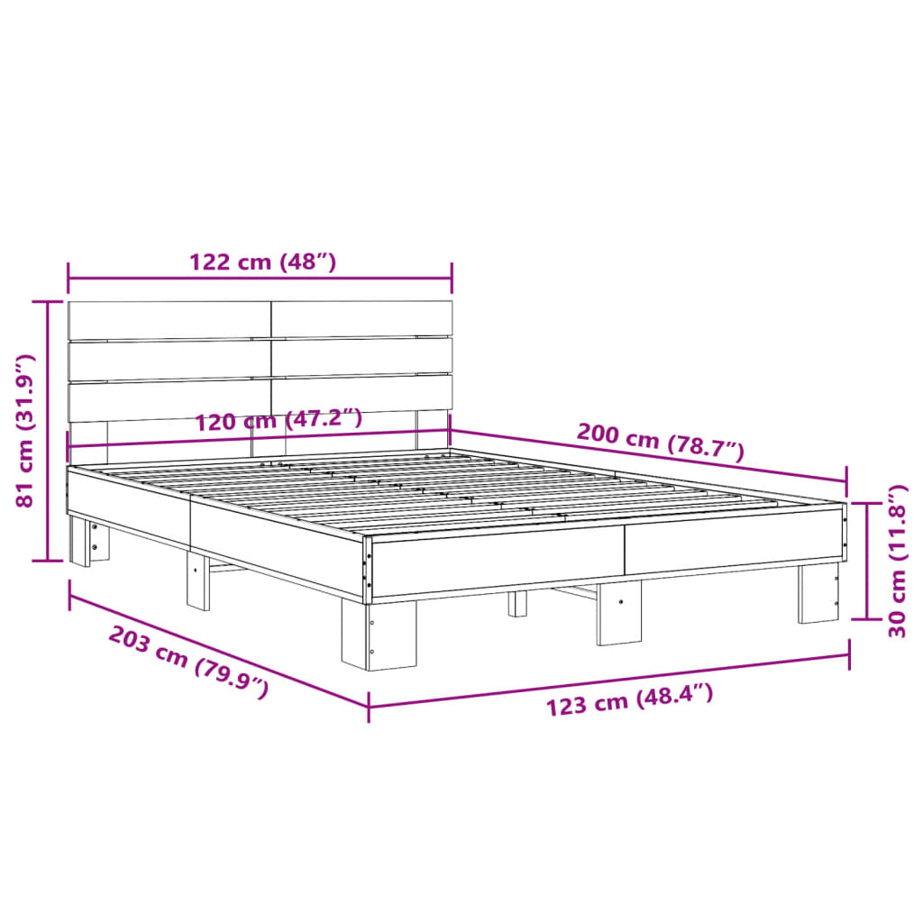 Cadre de lit chêne fumé 120x200 cm bois d'ingénierie et métal Lits & cadres de lit vidaXL   