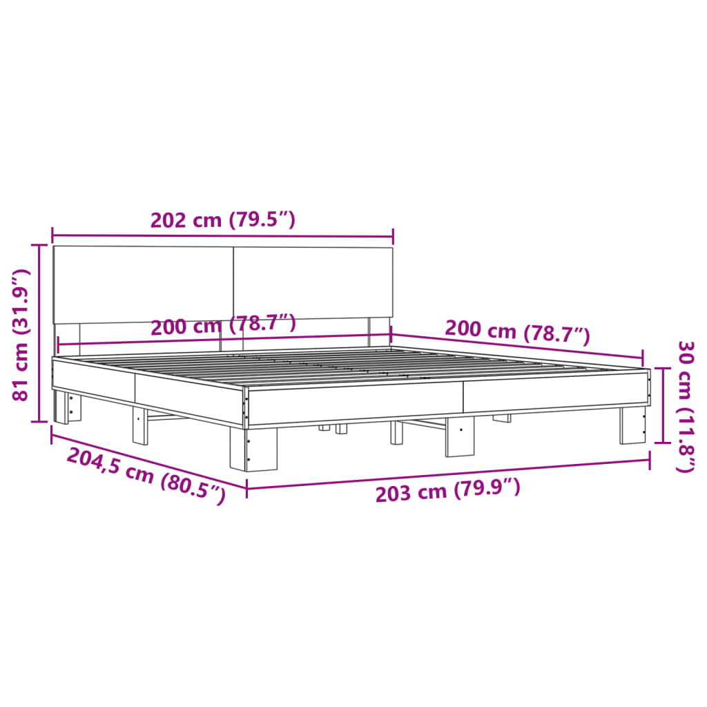 Cadre de lit chêne sonoma 200x200 cm bois d'ingénierie et métal Lits & cadres de lit vidaXL   