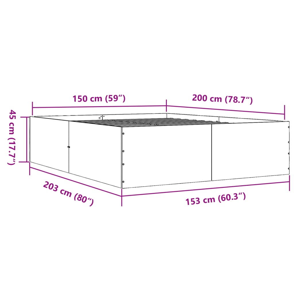 Cadre de lit chêne fumé 150x200 cm bois d'ingénierie Lits & cadres de lit vidaXL   