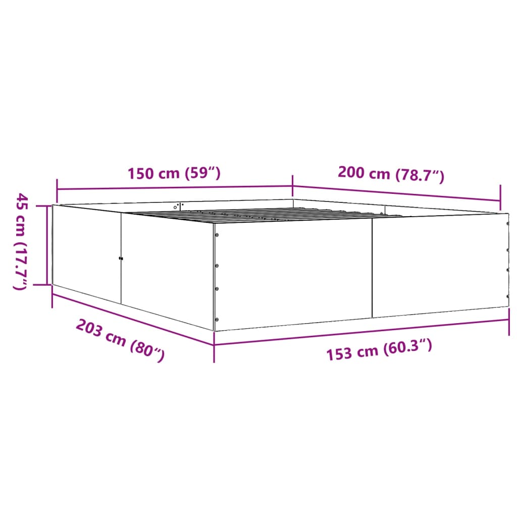 Cadre de lit chêne marron 150x200 cm bois d'ingénierie Lits & cadres de lit vidaXL   