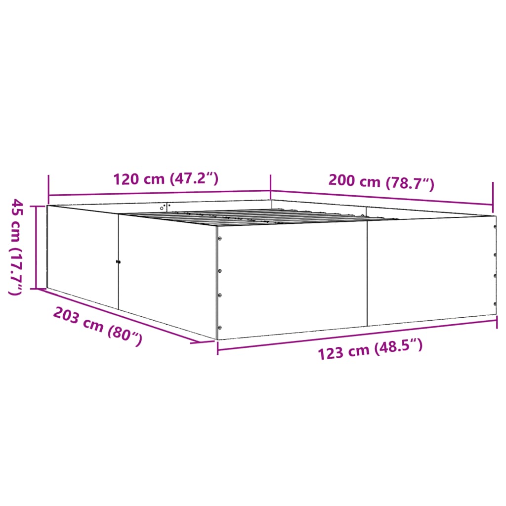 Cadre de lit chêne fumé 120x200 cm bois d'ingénierie Lits & cadres de lit vidaXL   