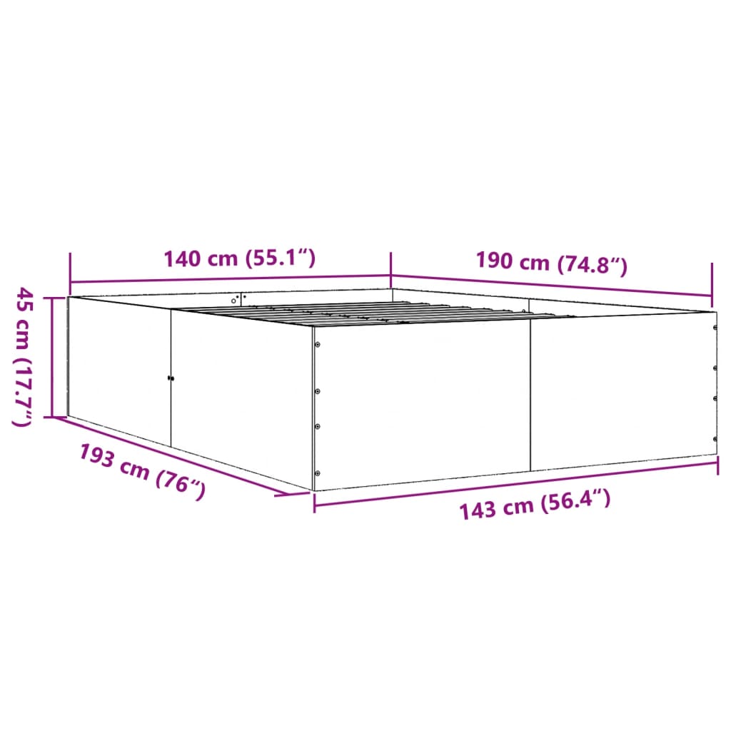 Cadre de lit chêne fumé 140x190 cm bois d'ingénierie Lits & cadres de lit vidaXL   