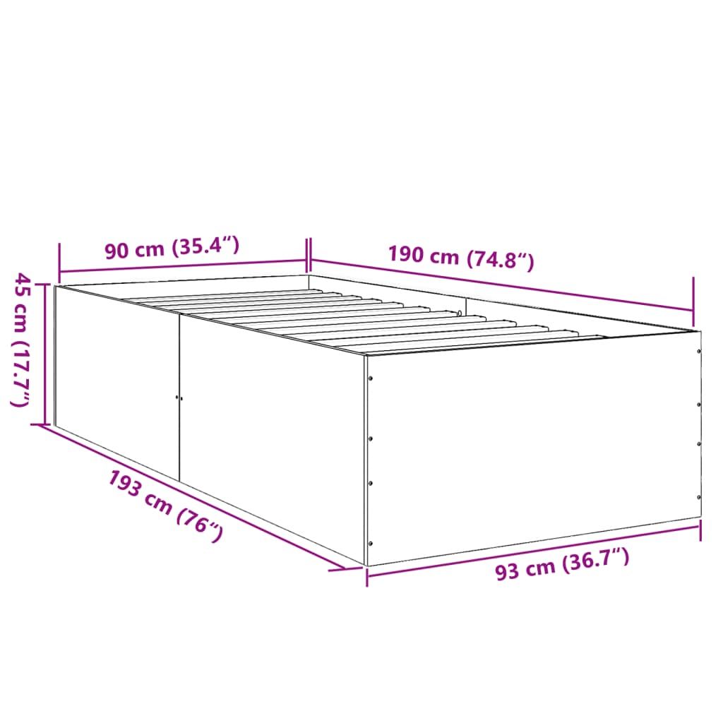 Cadre de lit chêne fumé 90x190 cm bois d'ingénierie Lits & cadres de lit vidaXL   