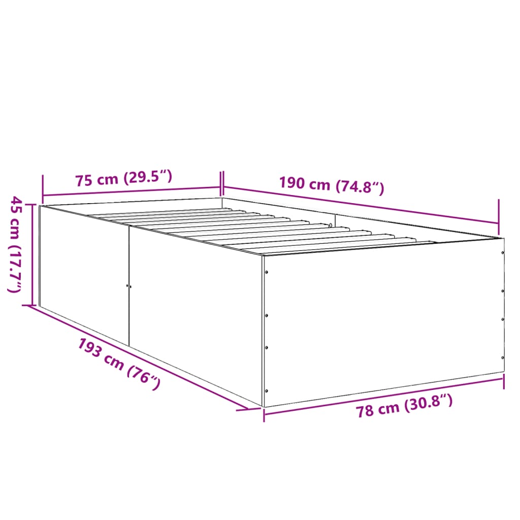 Cadre de lit gris béton 75x190 cm bois d'ingénierie Lits & cadres de lit vidaXL   