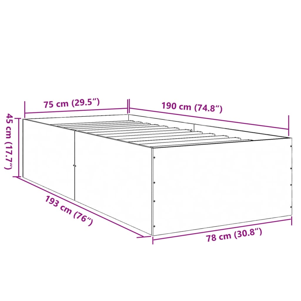 Cadre de lit chêne fumé 75x190 cm bois d'ingénierie Lits & cadres de lit vidaXL   