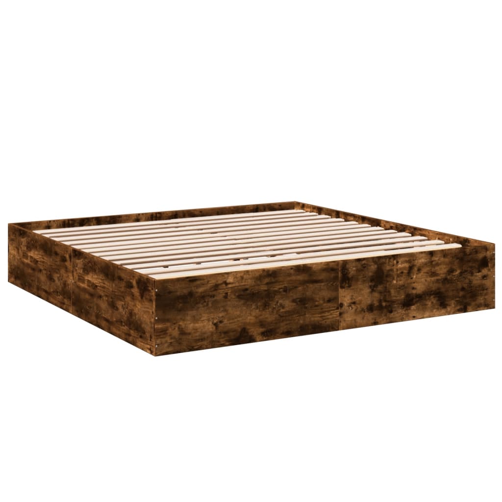 Cadre de lit chêne fumé 200x200 cm bois d'ingénierie Lits & cadres de lit vidaXL   