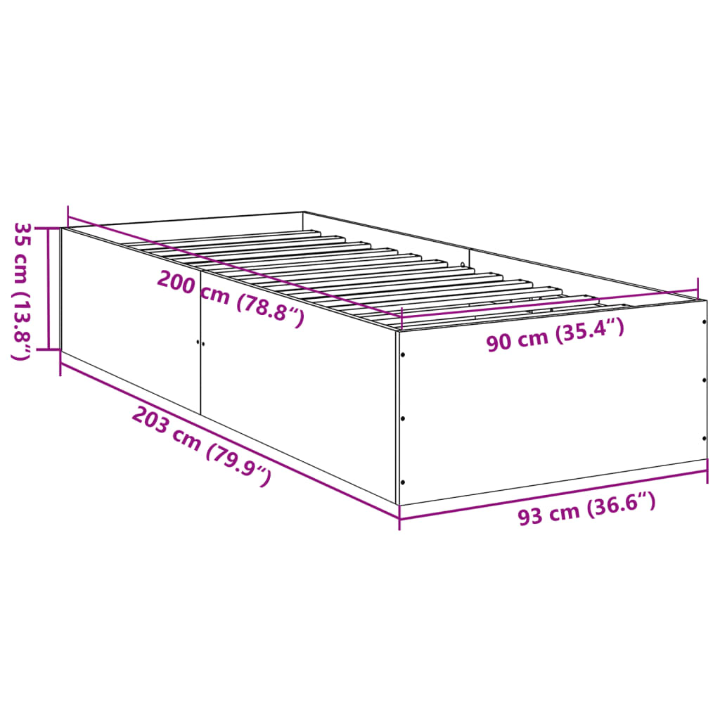 Cadre de lit chêne fumé 90x200 cm bois d'ingénierie Lits & cadres de lit vidaXL   