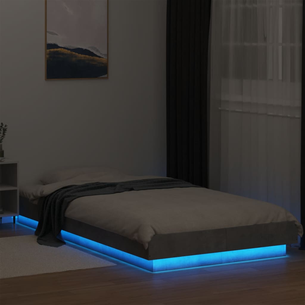 Cadre de lit avec lumières LED gris béton 90x200 cm Lits & cadres de lit vidaXL   