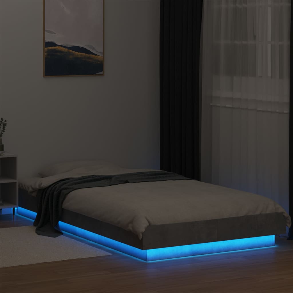 Cadre de lit avec lumières LED gris béton 90x190 cm Lits & cadres de lit vidaXL   