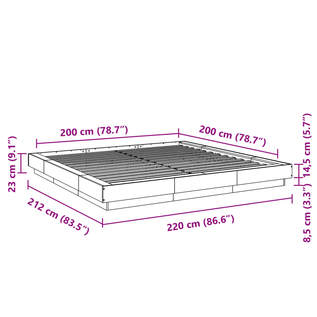 Cadre de lit sonoma gris 200x200 cm bois d'ingénierie Lits & cadres de lit vidaXL   