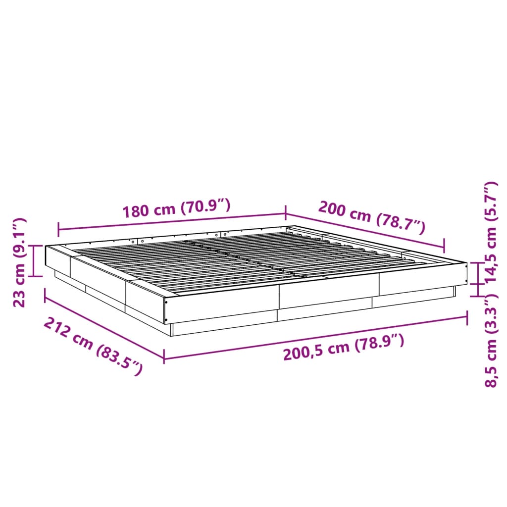 Cadre de lit sonoma gris 180x200 cm bois d'ingénierie Lits & cadres de lit vidaXL   