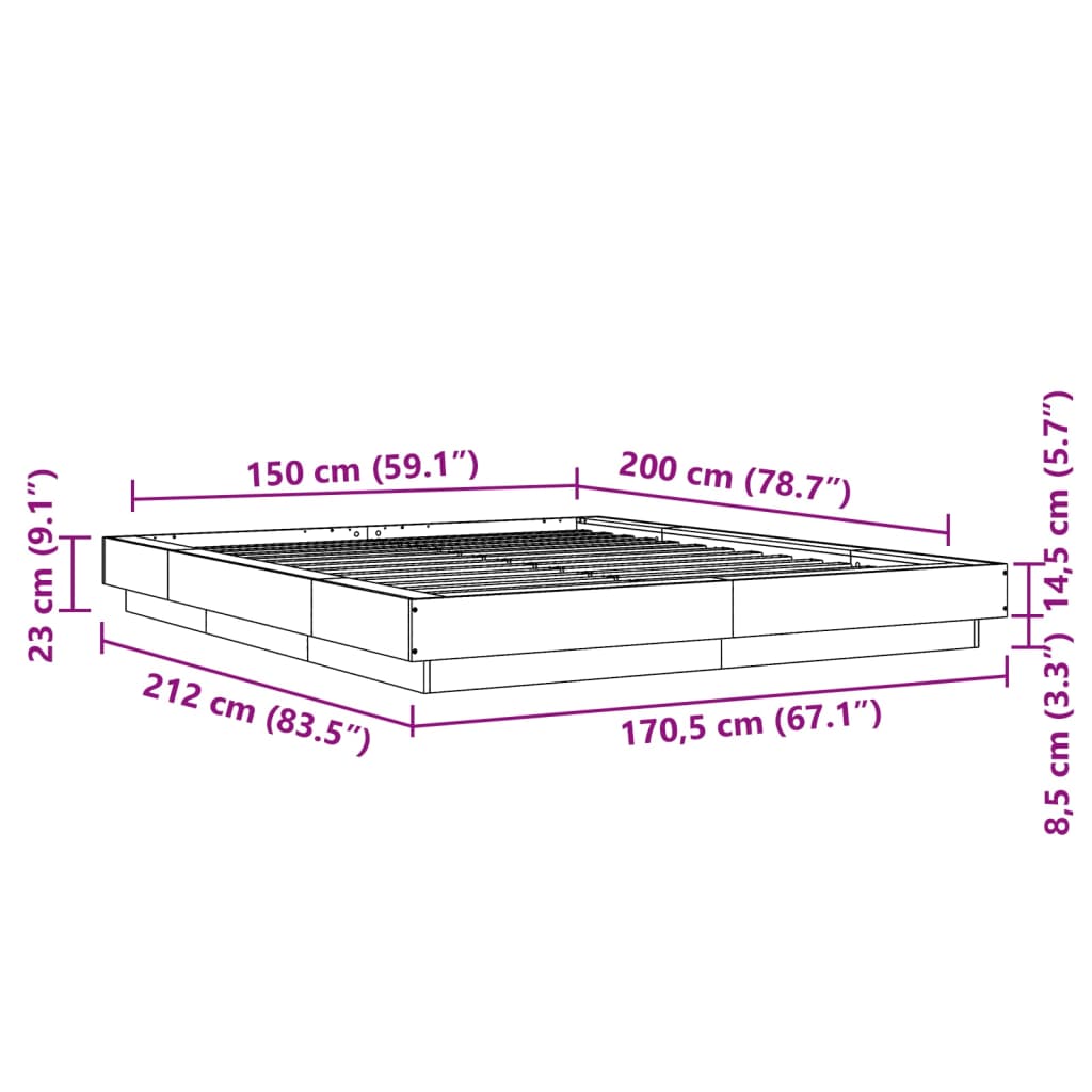 Cadre de lit sonoma gris 150x200 cm bois d'ingénierie Lits & cadres de lit vidaXL   