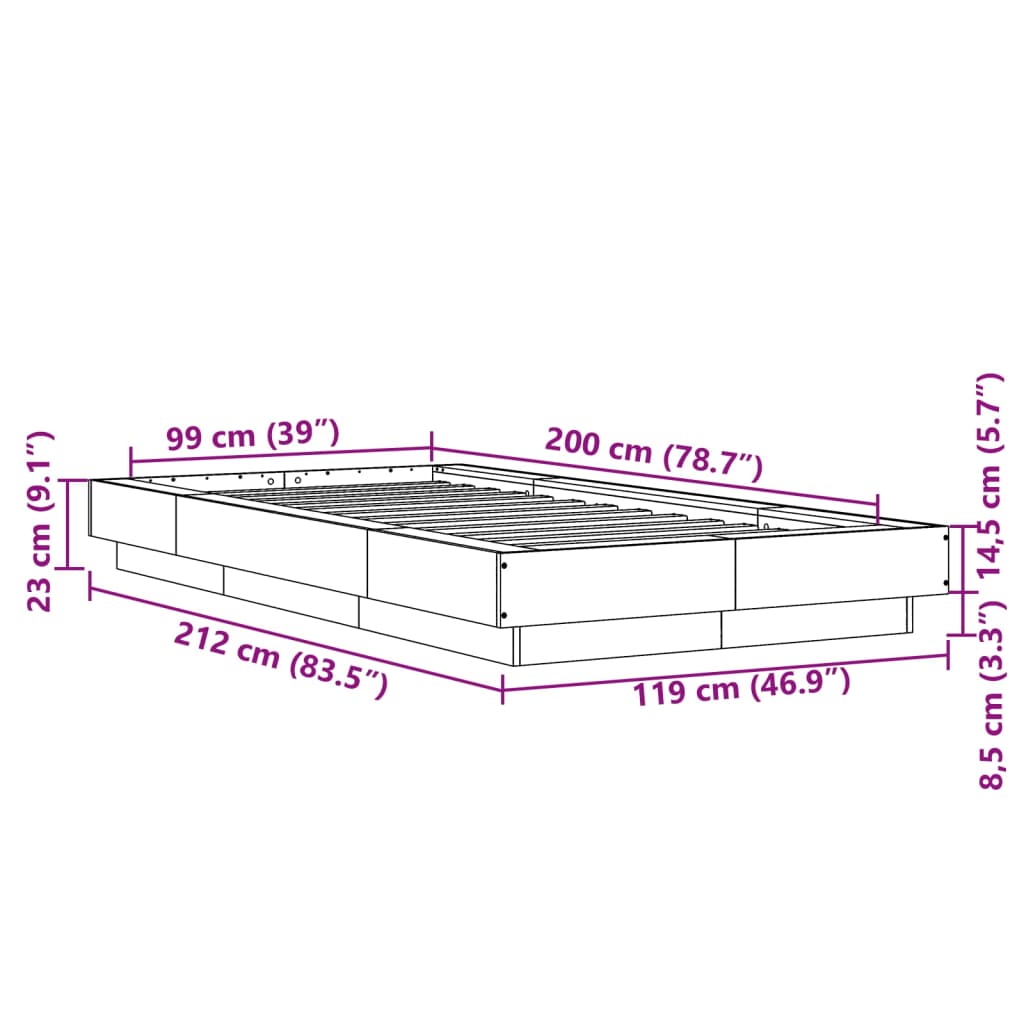 Cadre de lit chêne sonoma 100x200 cm bois d'ingénierie Lits & cadres de lit vidaXL   