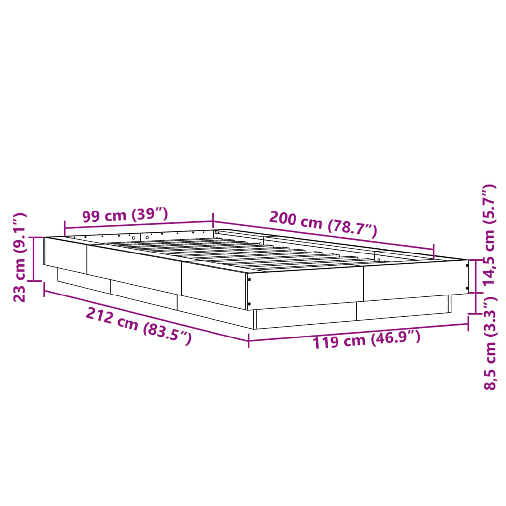 Cadre de lit chêne marron 100x200 cm bois d'ingénierie Lits & cadres de lit vidaXL   