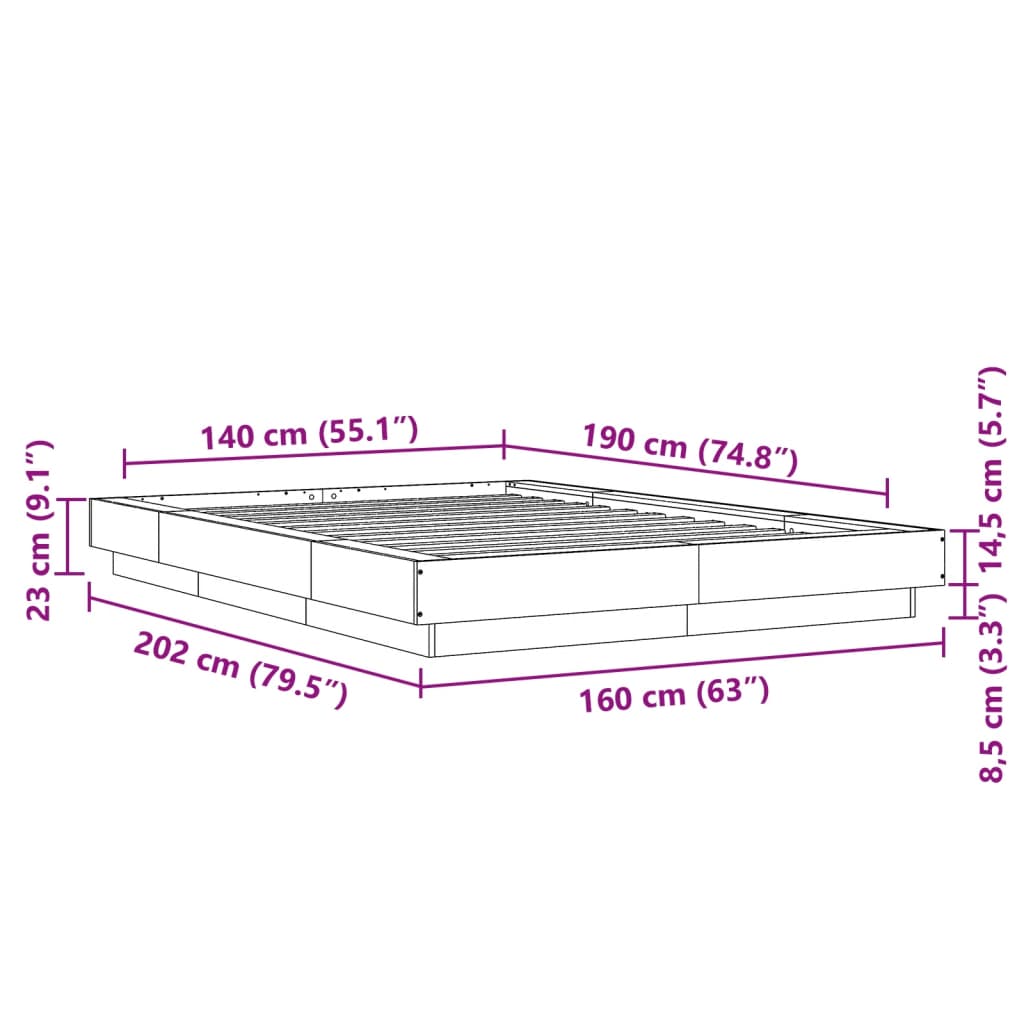 Cadre de lit sonoma gris 140x190 cm bois d'ingénierie Lits & cadres de lit vidaXL   