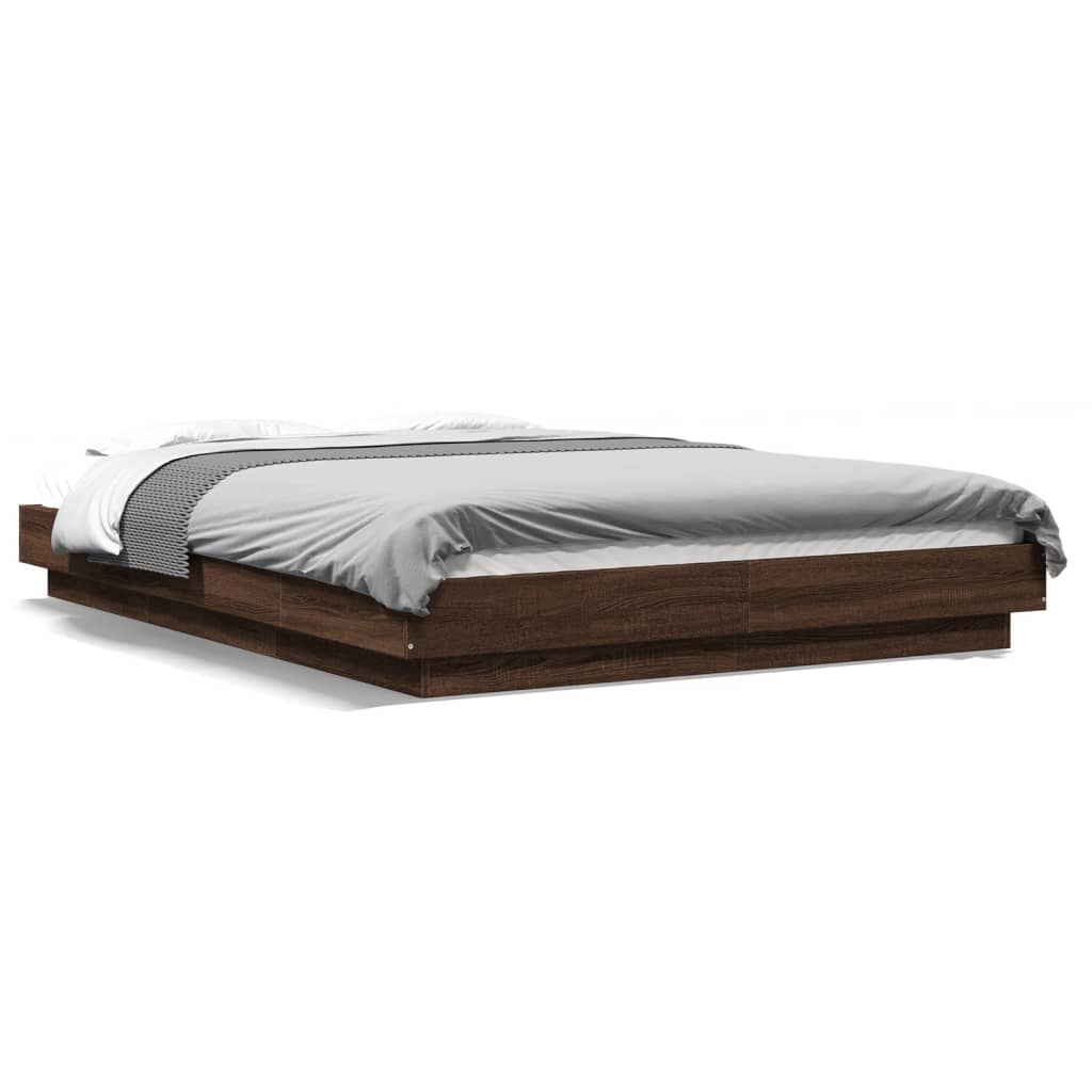 Cadre de lit chêne marron 140x190 cm bois d'ingénierie Lits & cadres de lit vidaXL   