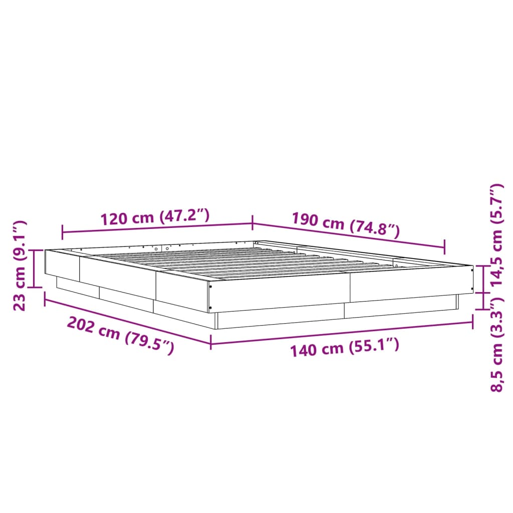 Cadre de lit chêne fumé 120x190 cm bois d'ingénierie Lits & cadres de lit vidaXL   