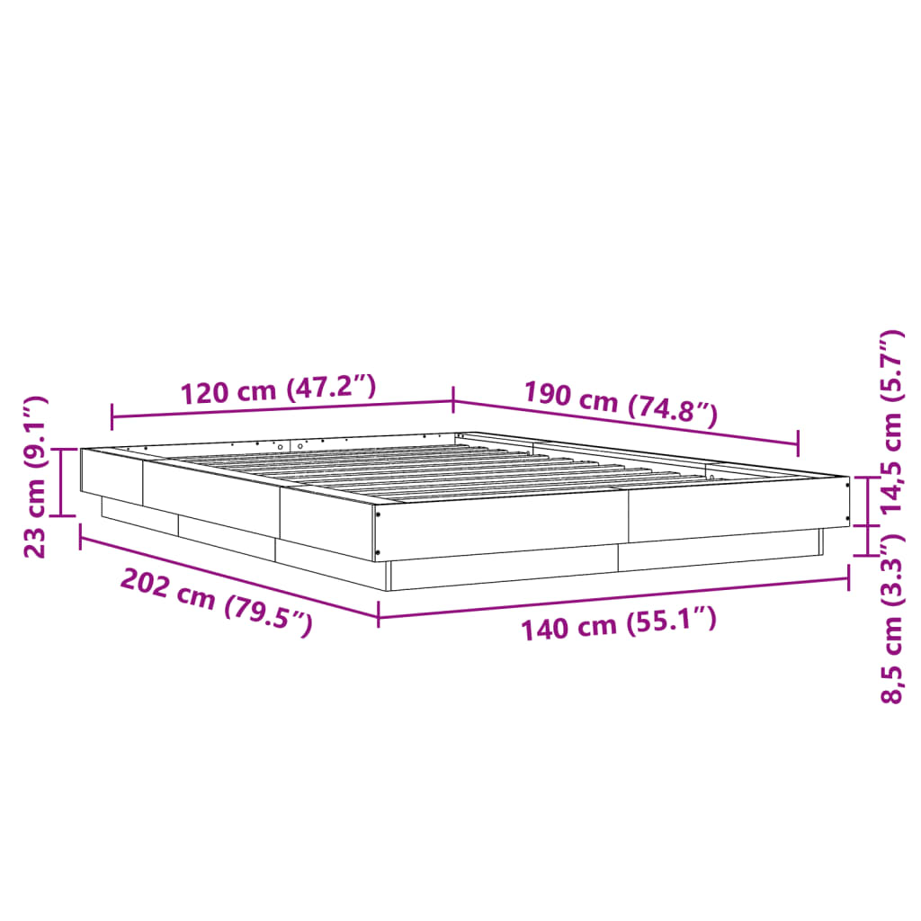 Cadre de lit sonoma gris 120x190 cm bois d'ingénierie Lits & cadres de lit vidaXL   