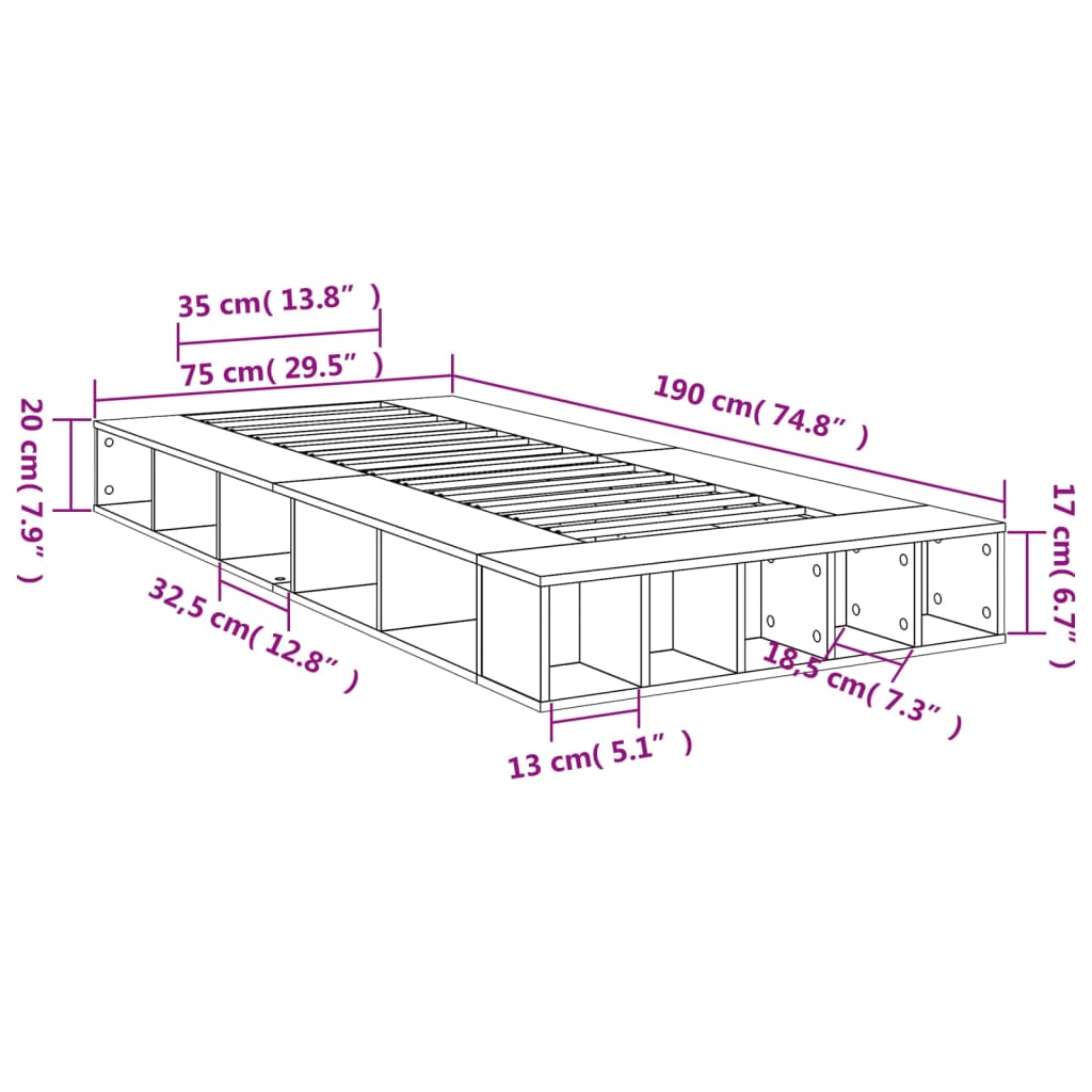 Cadre de lit chêne sonoma 75x190 cm bois d'ingénierie Lits & cadres de lit vidaXL   