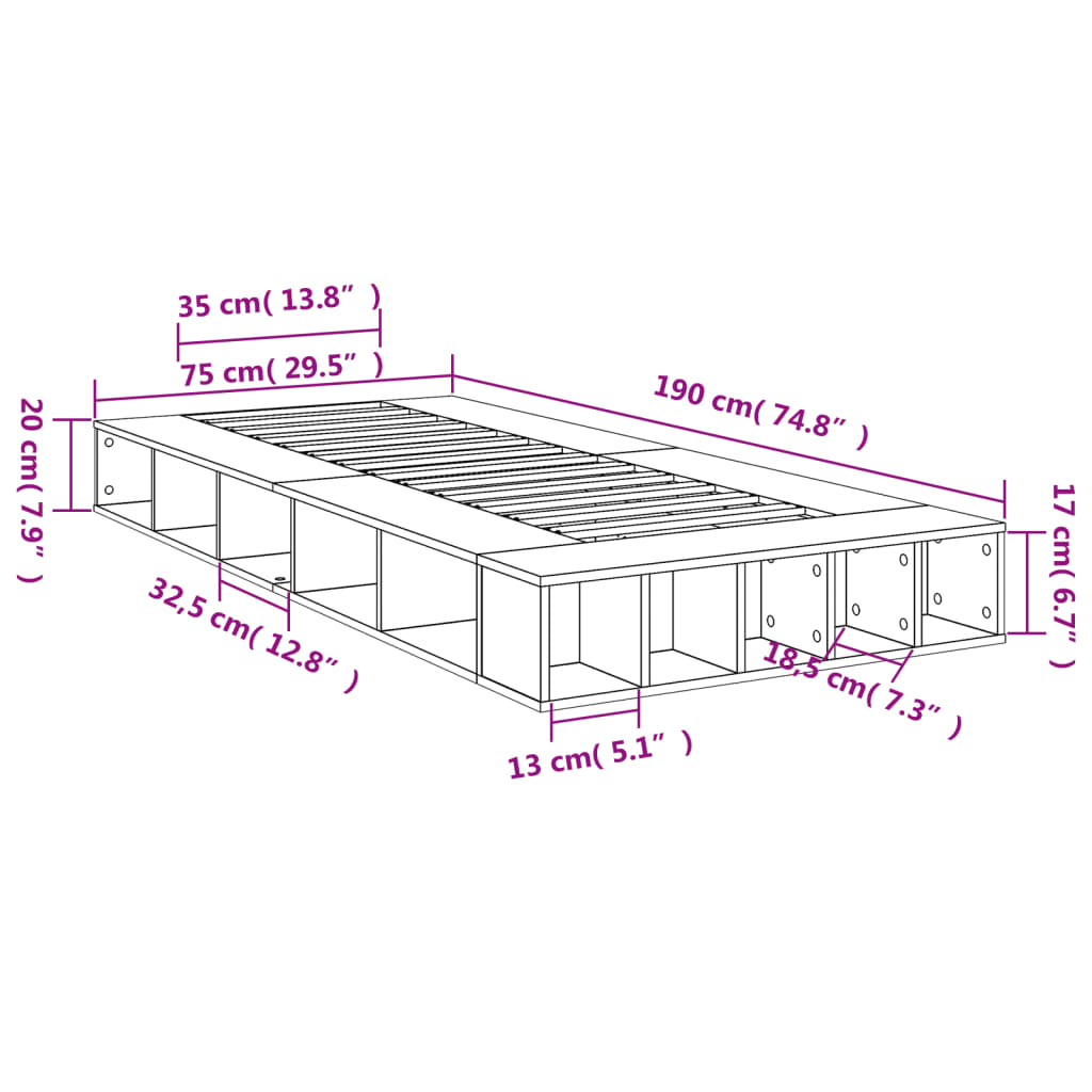 Cadre de lit sonoma gris 75x190 cm bois d'ingénierie Lits & cadres de lit vidaXL   