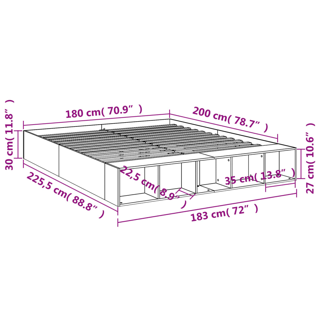 Cadre de lit sonoma gris 180x200 cm bois d'ingénierie Lits & cadres de lit vidaXL   