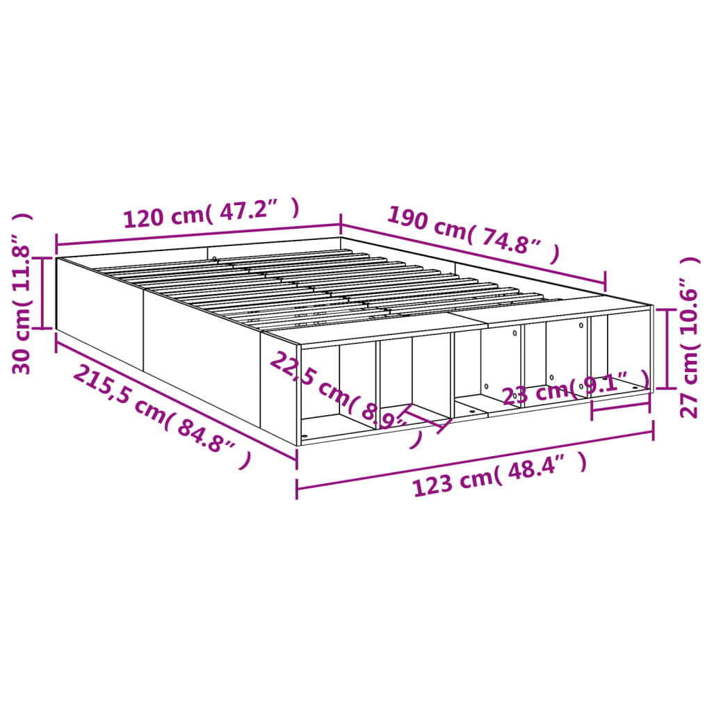 Cadre de lit chêne sonoma 120x190 cm bois d'ingénierie Lits & cadres de lit vidaXL   