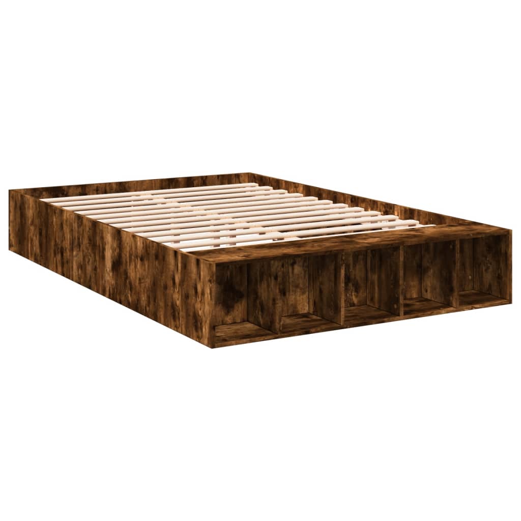 Cadre de lit chêne fumé 120x190 cm bois d'ingénierie Lits & cadres de lit vidaXL   