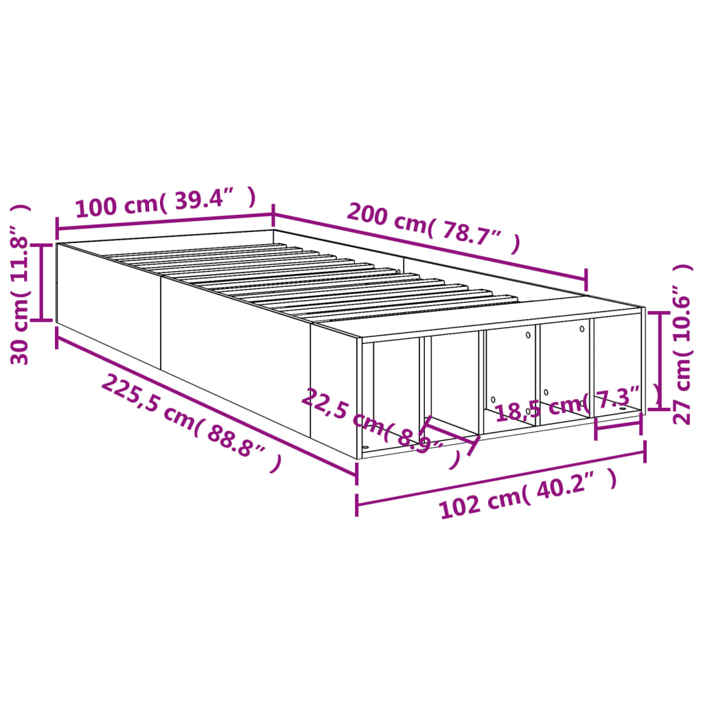 Cadre de lit chêne sonoma 100x200 cm bois d'ingénierie Lits & cadres de lit vidaXL   