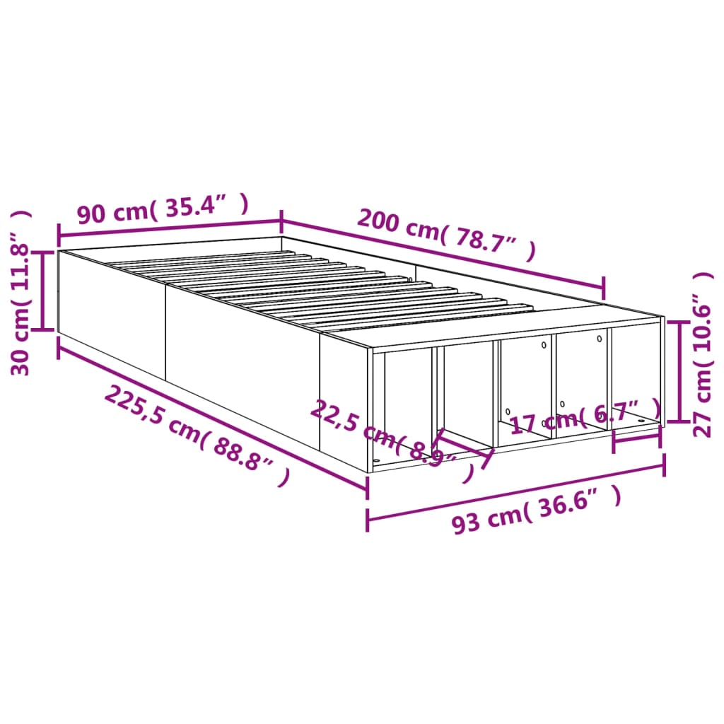 Cadre de lit chêne sonoma 90x200 cm bois d'ingénierie Lits & cadres de lit vidaXL   