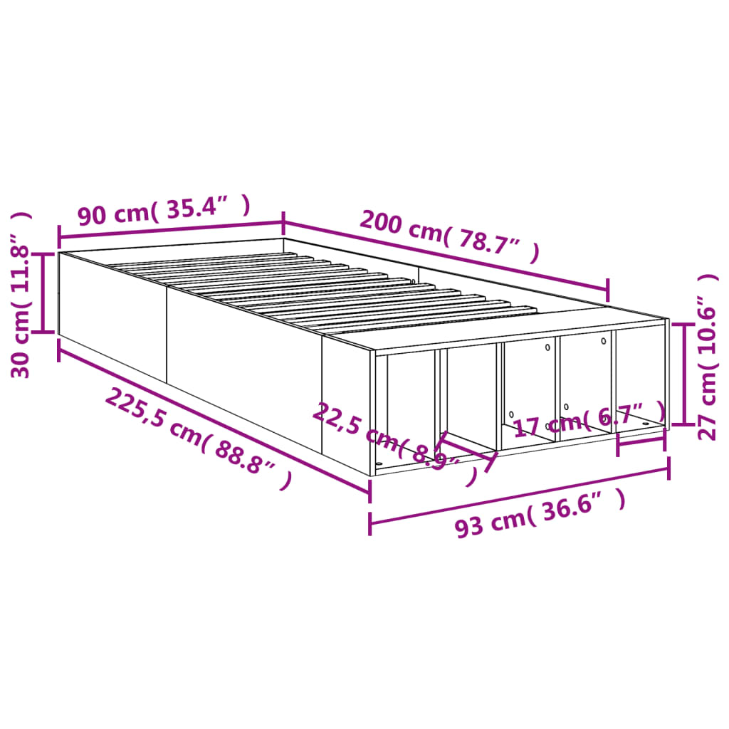 Cadre de lit sonoma gris 90x200 cm bois d'ingénierie Lits & cadres de lit vidaXL   