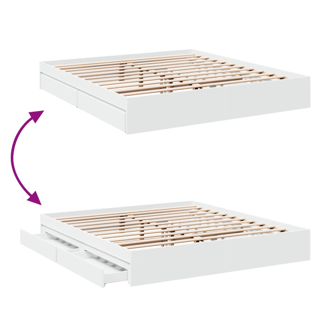 Cadre de lit avec tiroirs blanc 200x200 cm bois d'ingénierie Lits & cadres de lit vidaXL   