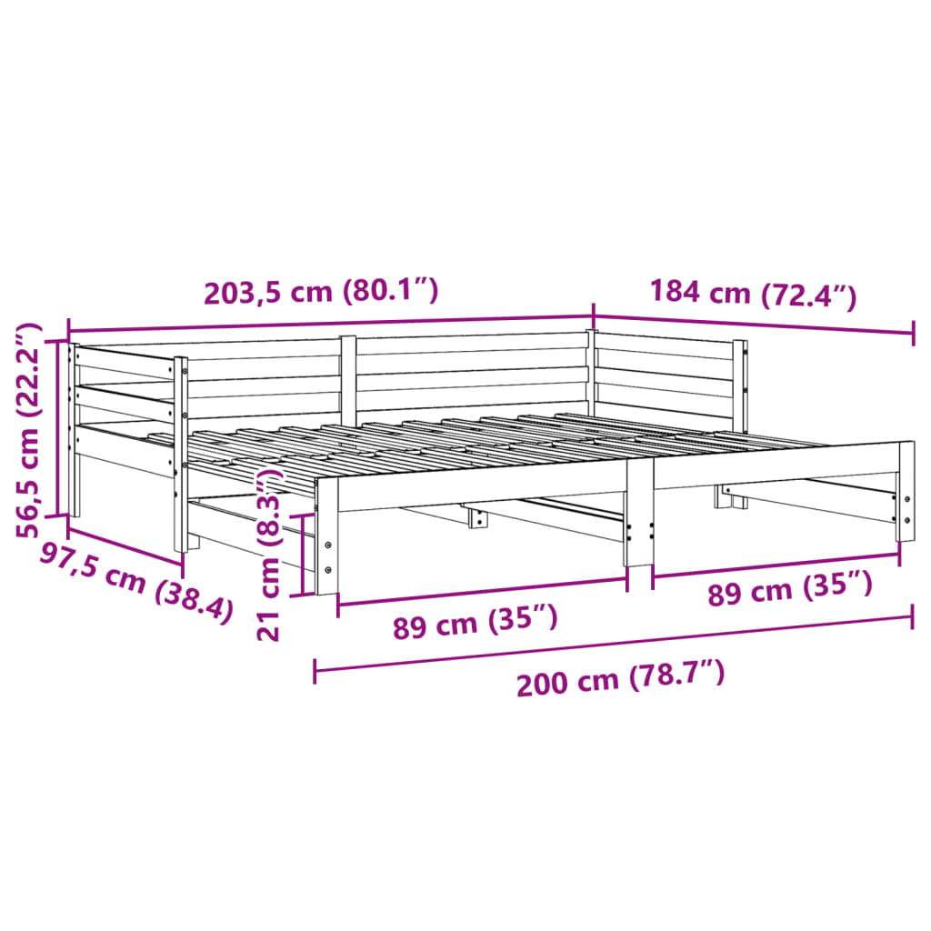 Lit de jour avec lit gigogne blanc 90x200 cm bois de pin massif Lits & cadres de lit vidaXL   