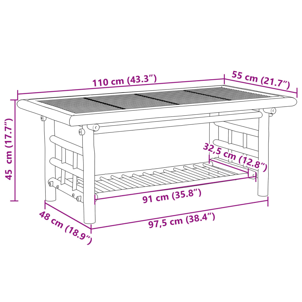 Table basse 110x55x45 cm bambou Tables basses vidaXL   