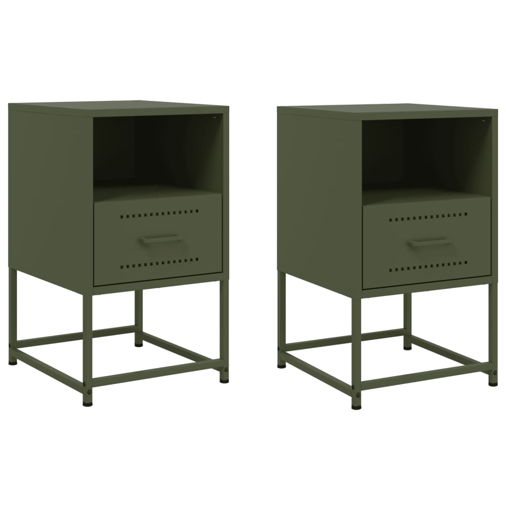 Tables de chevet 2 pcs vert olive 36x39x60,5 cm acier Tables de chevet vidaXL   