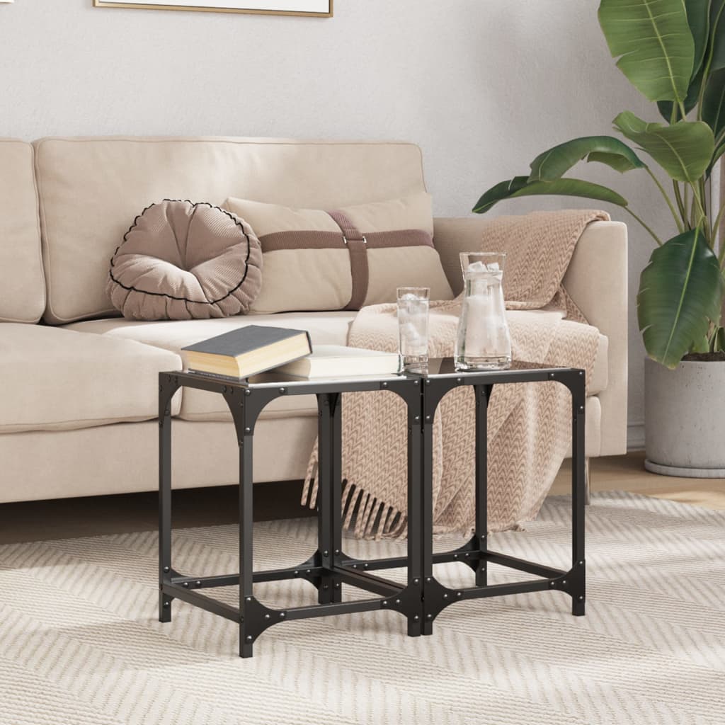 Tables basses avec dessus en verre noir 2 pcs 30x30x40 cm acier Tables basses vidaXL   