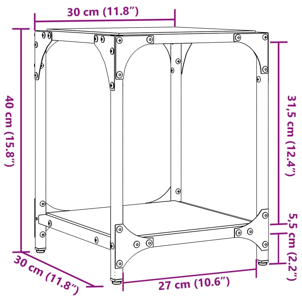 Table basse avec dessus en verre transparent 30x30x40 cm acier Tables basses vidaXL   