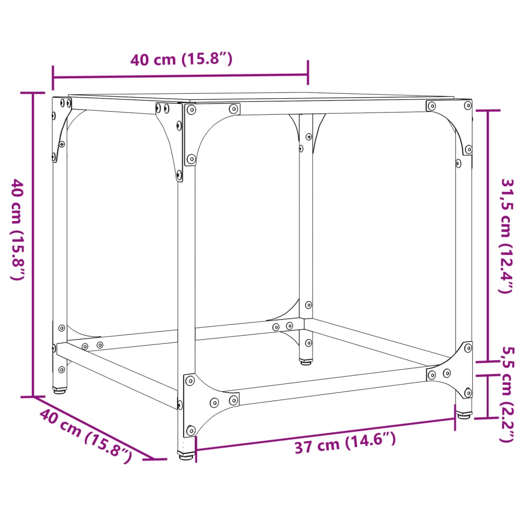 Table basse avec dessus en verre transparent 40x40x40 cm acier Tables basses vidaXL   