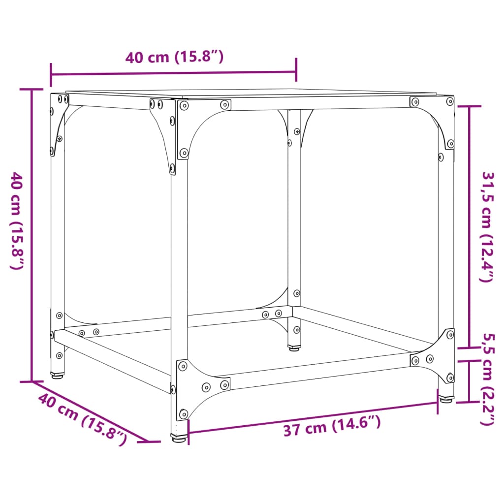 Table basse avec dessus en verre noir 40x40x40 cm acier Tables basses vidaXL   