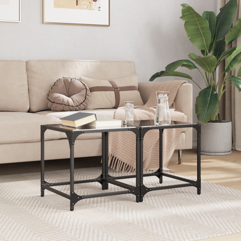 Tables basses avec dessus en verre noir 2 pcs 40x40x40 cm acier Tables basses vidaXL   