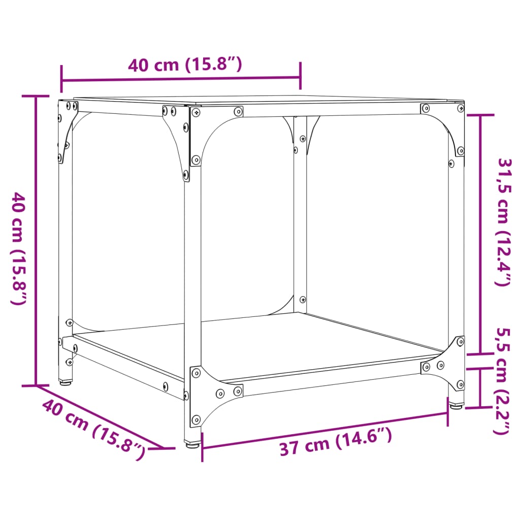 Table basse avec dessus en verre noir 40x40x40 cm acier Tables basses vidaXL   