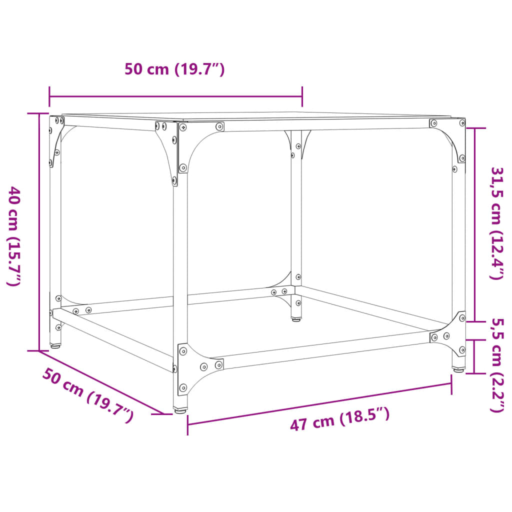 Table basse avec dessus en verre noir 50x50x40 cm acier Tables basses vidaXL   