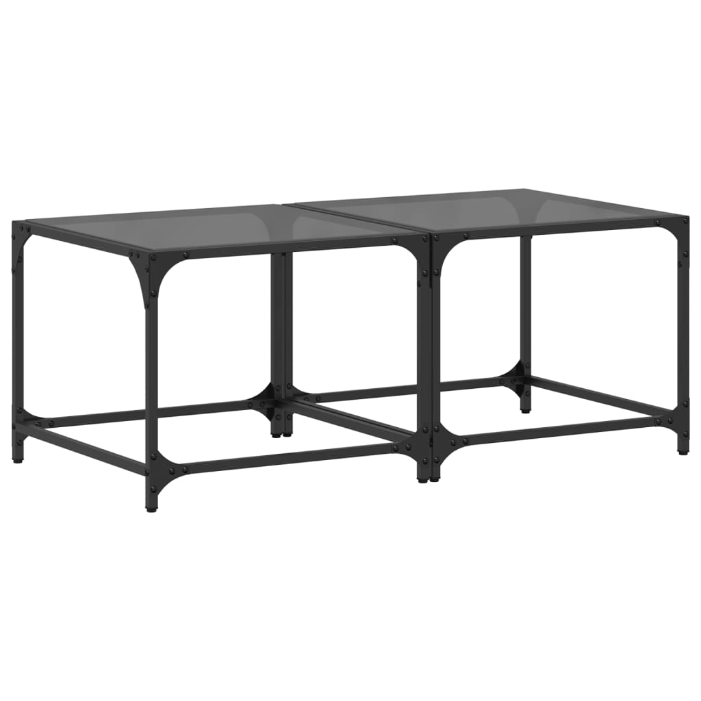 Tables basses avec dessus en verre noir 2 pcs 50x50x40 cm acier Tables basses vidaXL   