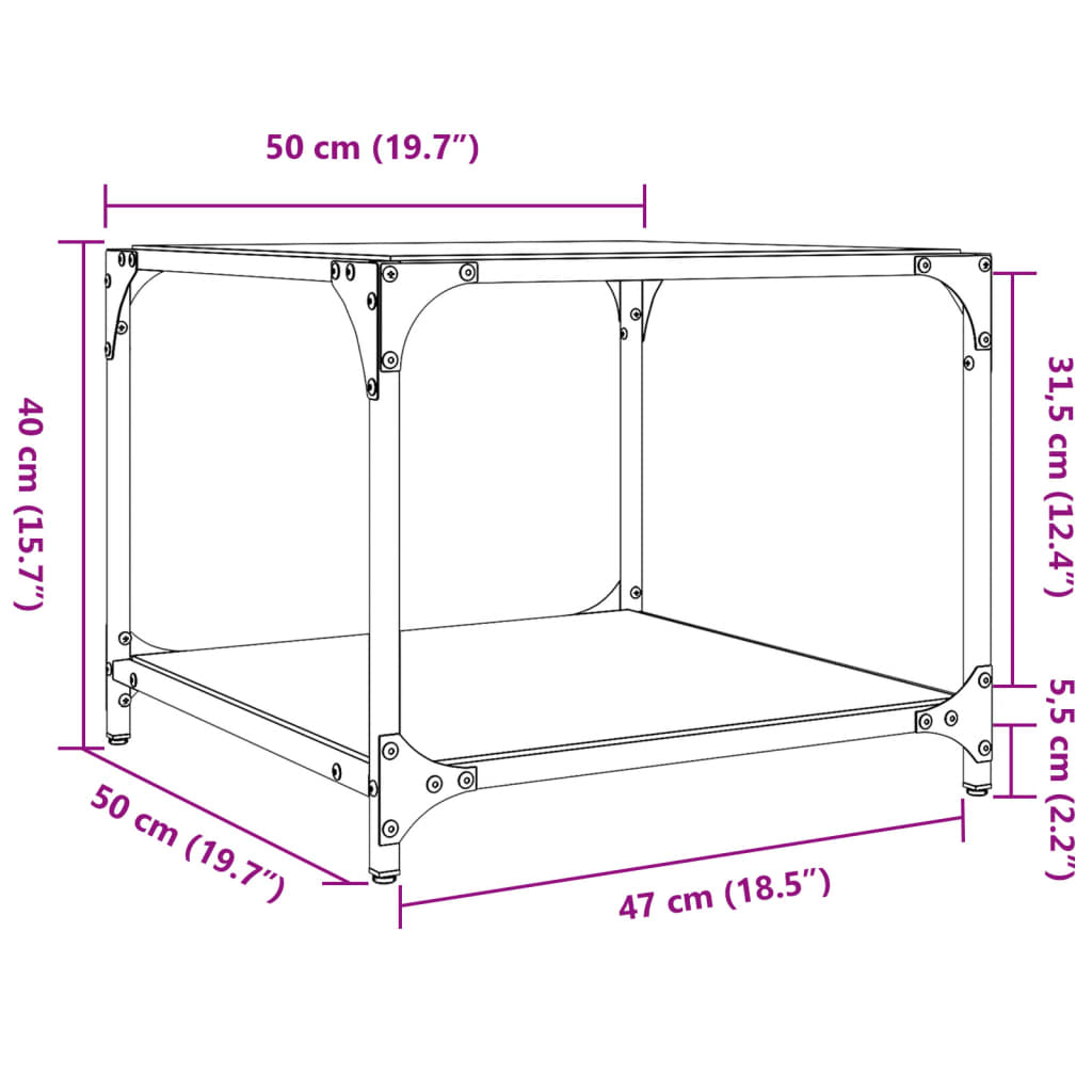 Table basse avec dessus en verre noir 50x50x40 cm acier Tables basses vidaXL   