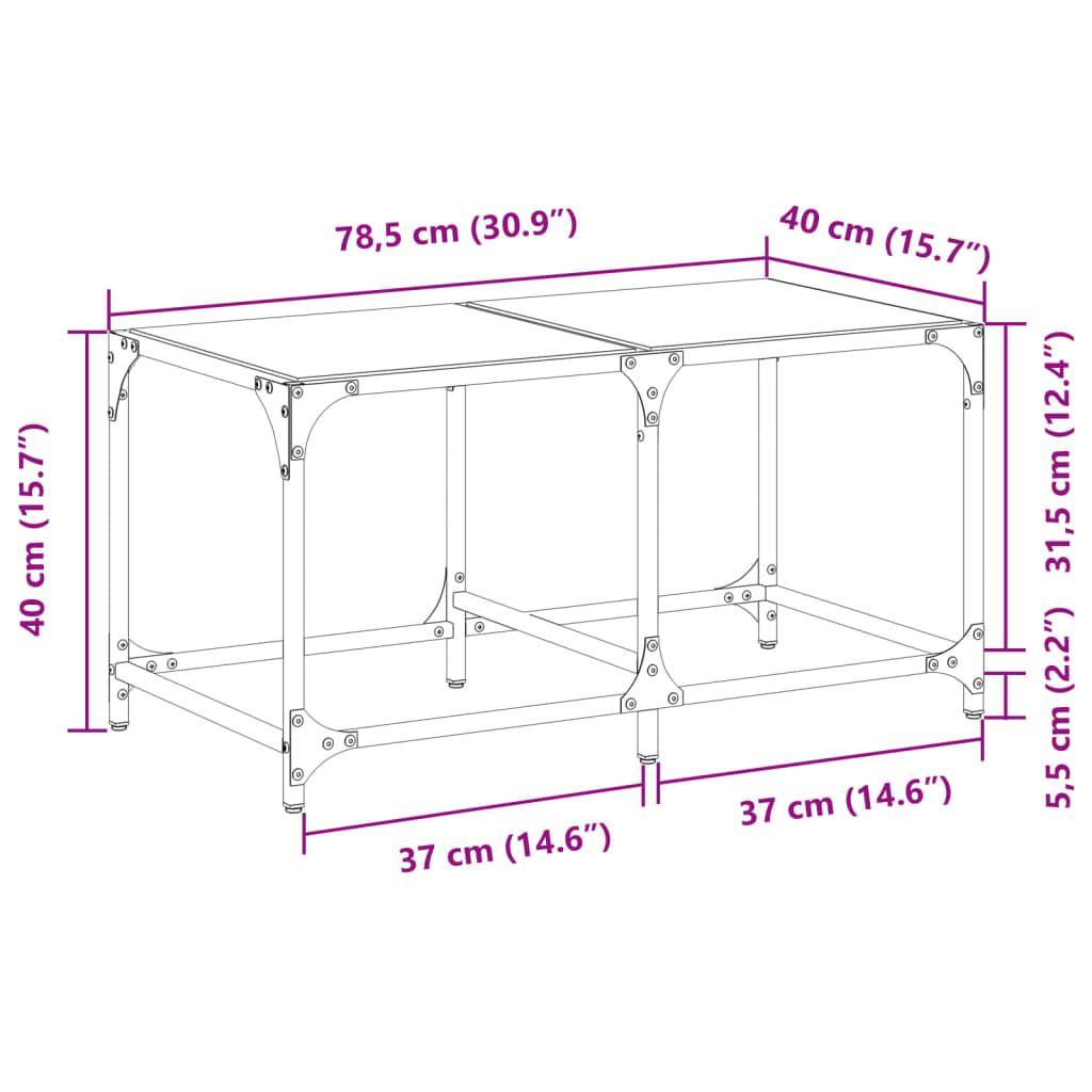 Table basse avec dessus en verre transparent 78,5x40x40cm acier Tables basses vidaXL   