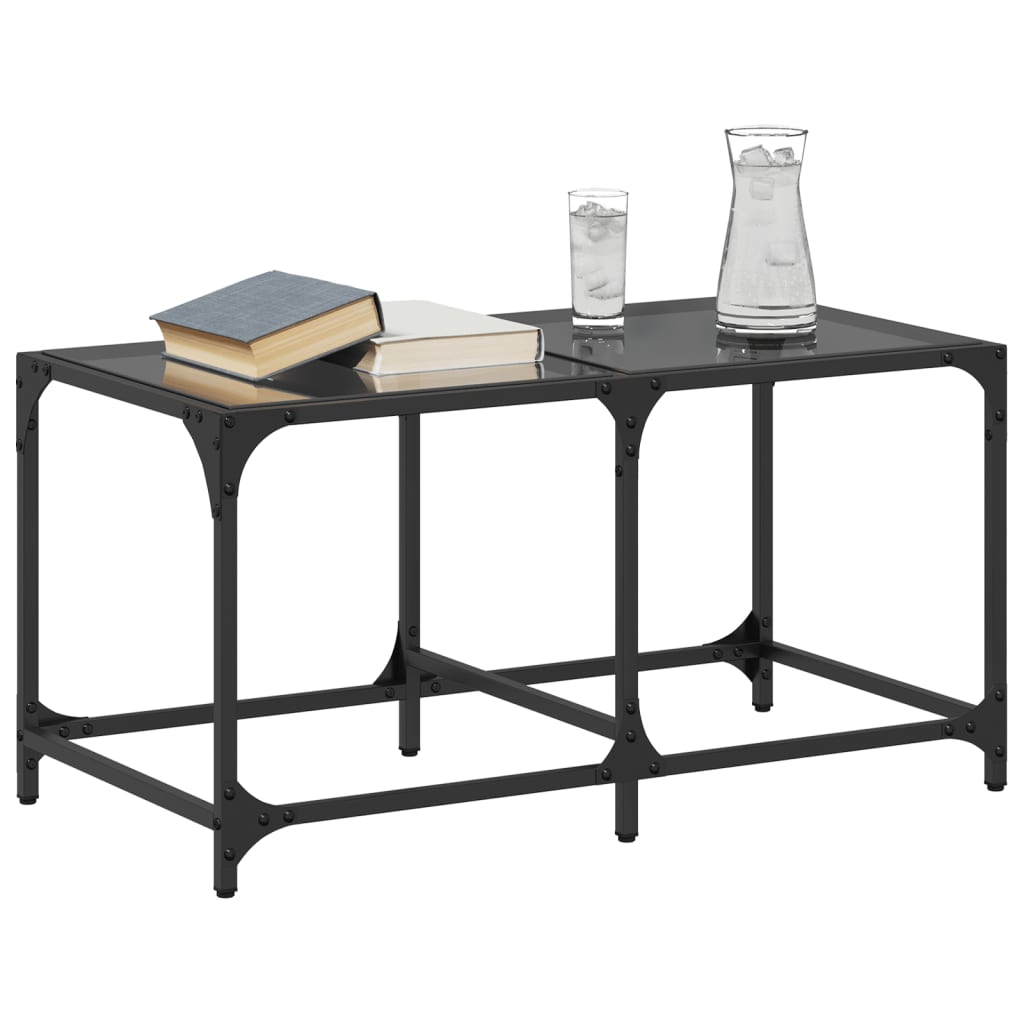 Table basse avec dessus en verre noir 78,5x40x40 cm acier Tables basses vidaXL   