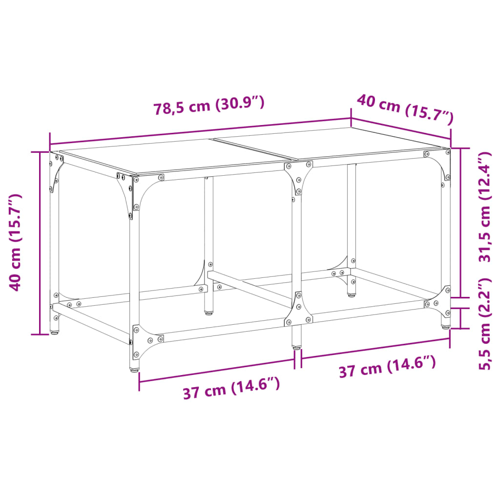 Table basse avec dessus en verre noir 78,5x40x40 cm acier Tables basses vidaXL   