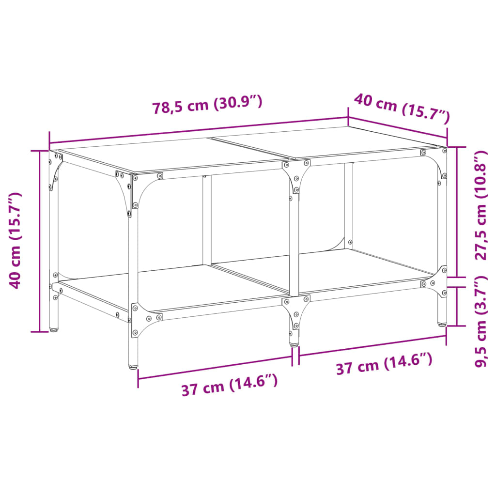 Table basse avec dessus en verre transparent 78,5x40x40cm acier Tables basses vidaXL   