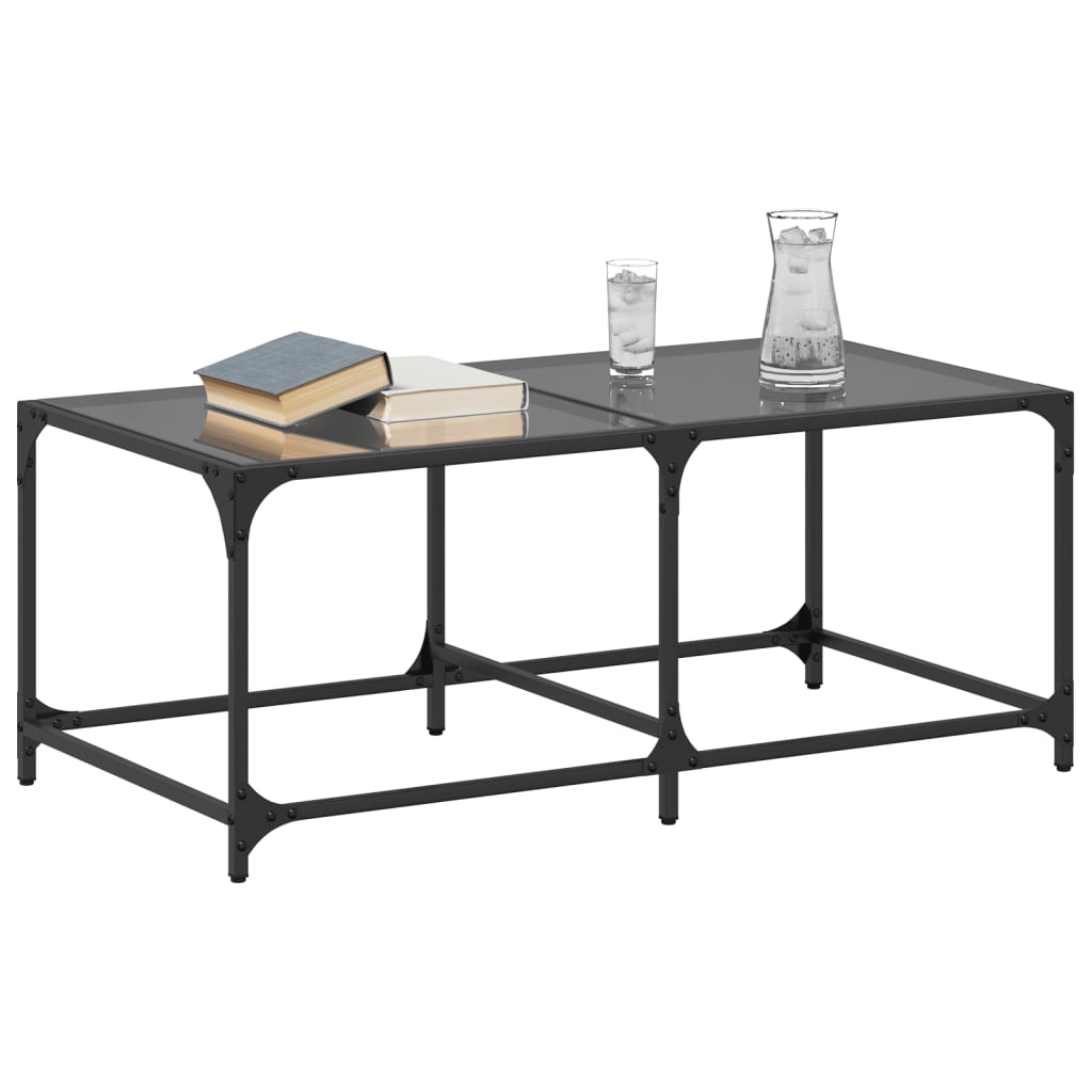 Table basse avec dessus en verre noir 98,5x50x40 cm acier Tables basses vidaXL   